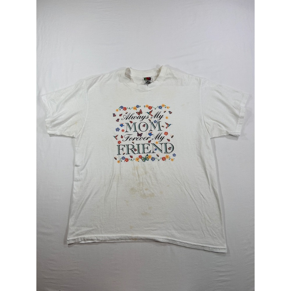 Vintage Fruit of the Loom Best Mom Friend Graphic T-Shirt Large Hummingbird